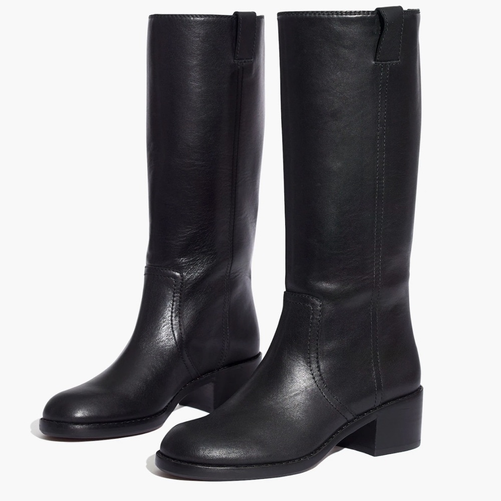 Madewell Allie Black Leather Knee-High Heeled Boots